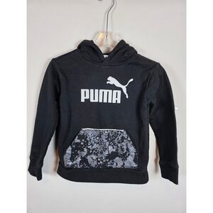 Kids Puma Black Hoodie Sweatshirt Size 8 Graphic Logo Pouch Pocket